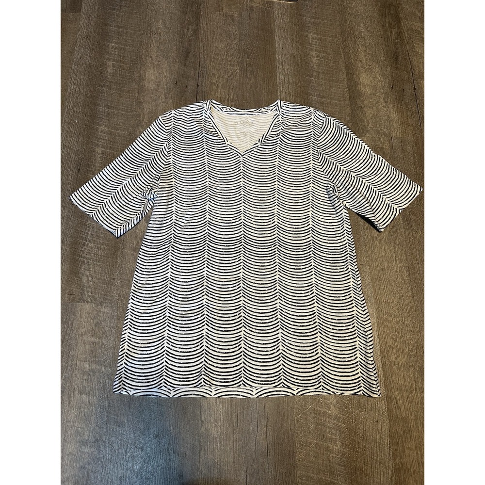 Chico's‎ Black and White Stripe Square Neck Short Sleeve Top L Size 2
